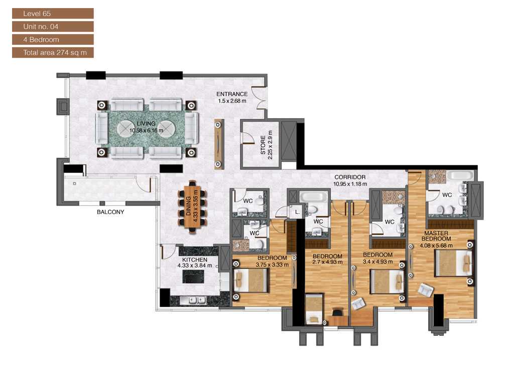 Level-65,Unit-no-4-,4-Bedroom-,Size-274-Sq m